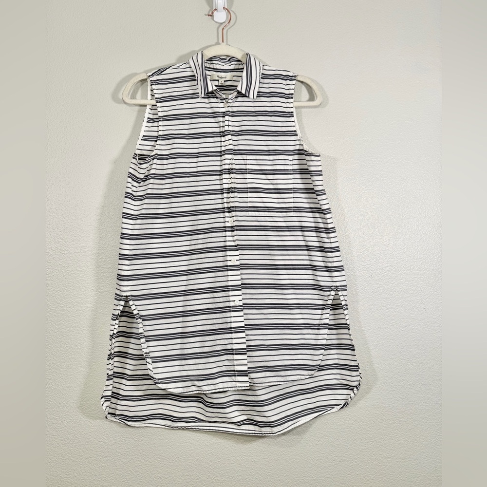 Madewell Shirt Collar Composer Tunic Top Sleeveless Purple White Stripe Women S